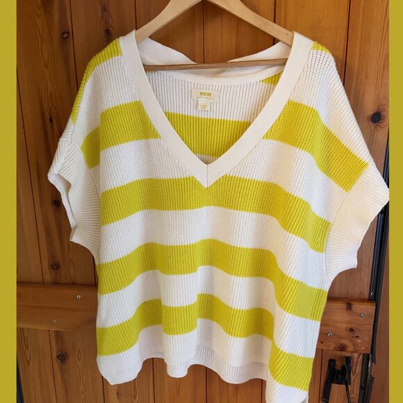 MAEVE Anthropologie Yellow/White Striped Knit Top Sweater - Size L - Picture 4 of 6